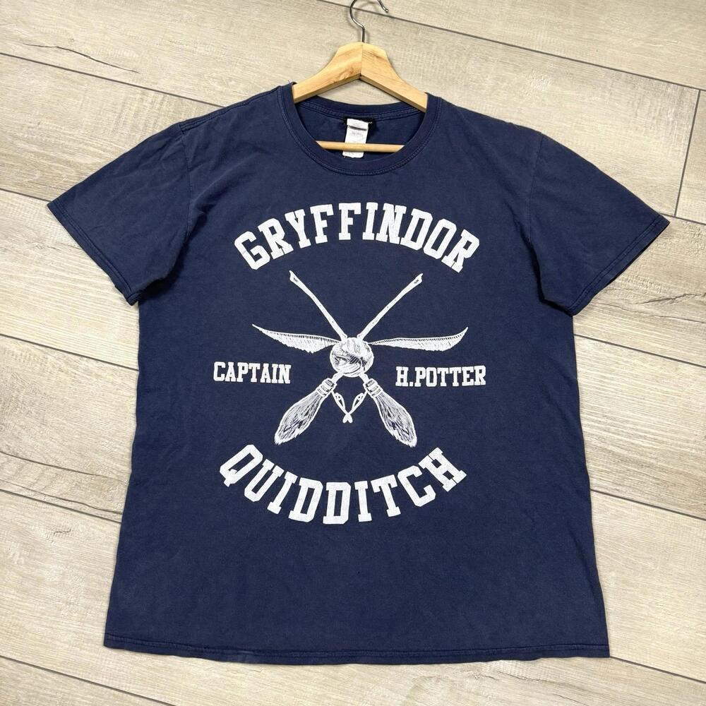 Y2K Harry Potter Gryffindor Quidditch Captain T-Shirt Navy Blue Size L Captain
